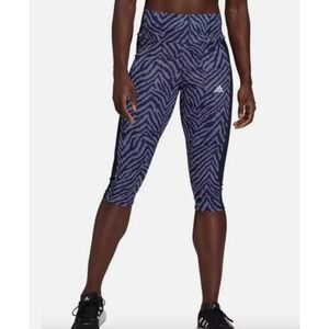 Adidas Primegreen Aeroready High Rise Sport Zebra Capri Leggings Women's Large